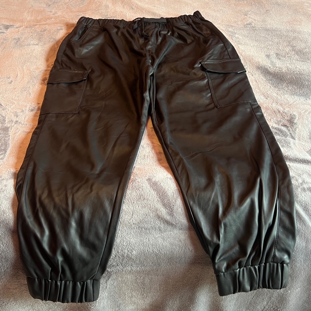 Almost Famous Cargo Faux Leather Jogger Pants Size XL. Goth SOFT